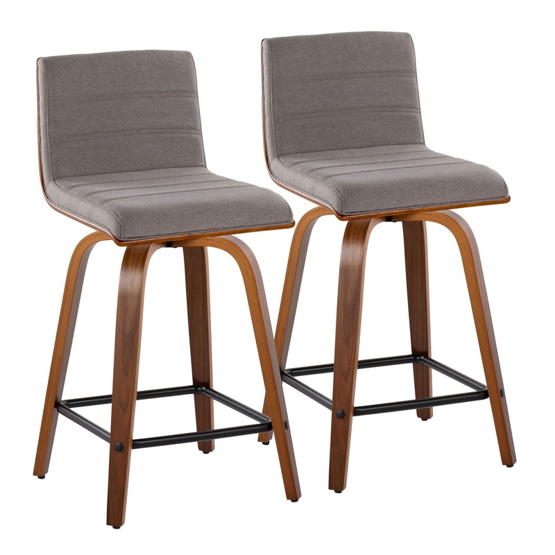 Vasari – Mid Century Modern Fixed Height Counter Stool With Swivel With Square Footrest (Set of 2)
