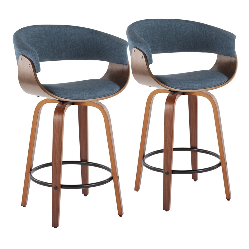 Vintage Mod – Mid Century Modern Fixed Height Counter Stool & Swivel With Round Footrest (Set of 2)