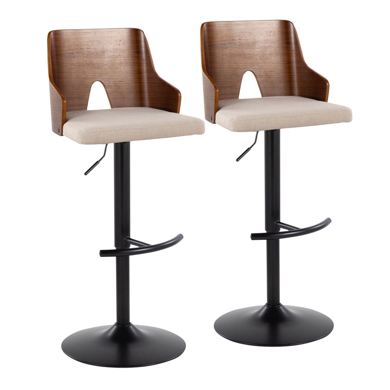Ariana – Mid Century Modern Adjustable Barstool Stool With Swivel With Rounded T Footrest (Set of 2)