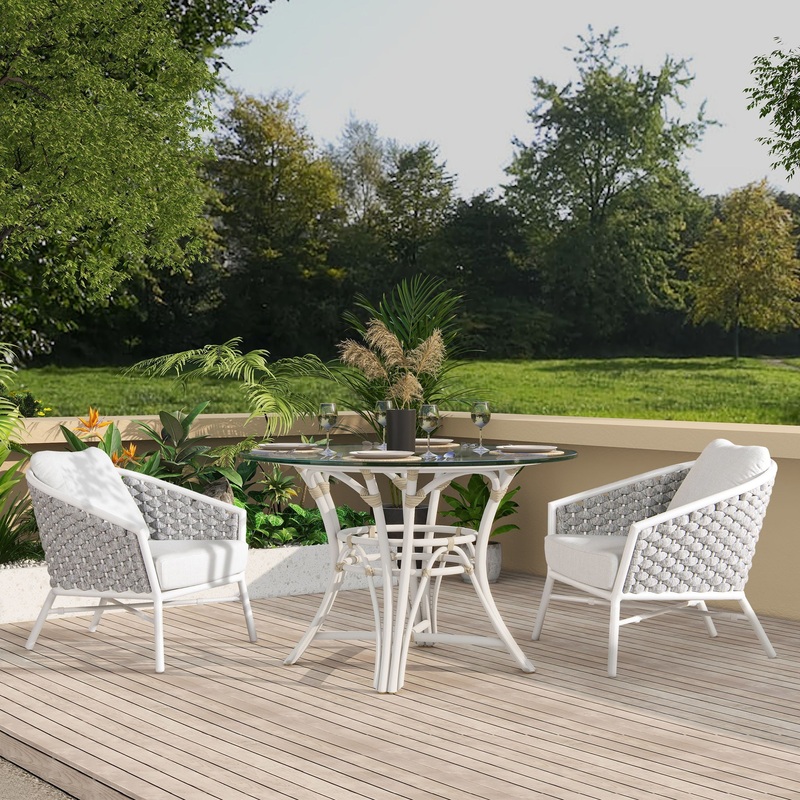 Rowan – Rope Barrel Back Patio Accent Arm Chair (Set of 2) – Optic White