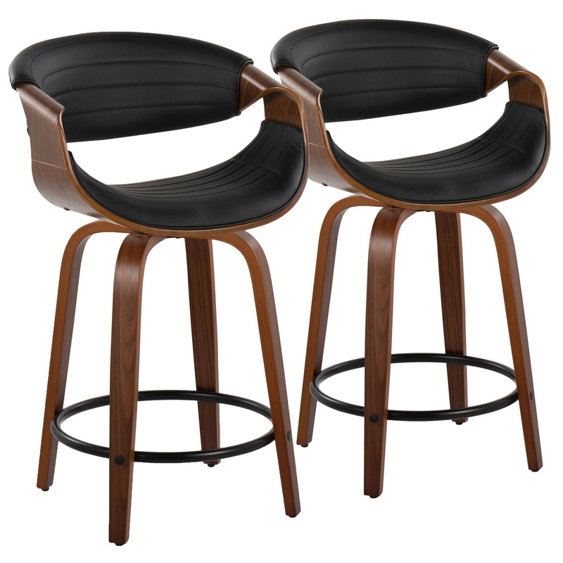 Symphony – Mid Century Modern Fixed Height Counter Stool With Swivel With Round Footrest (Set of 2)