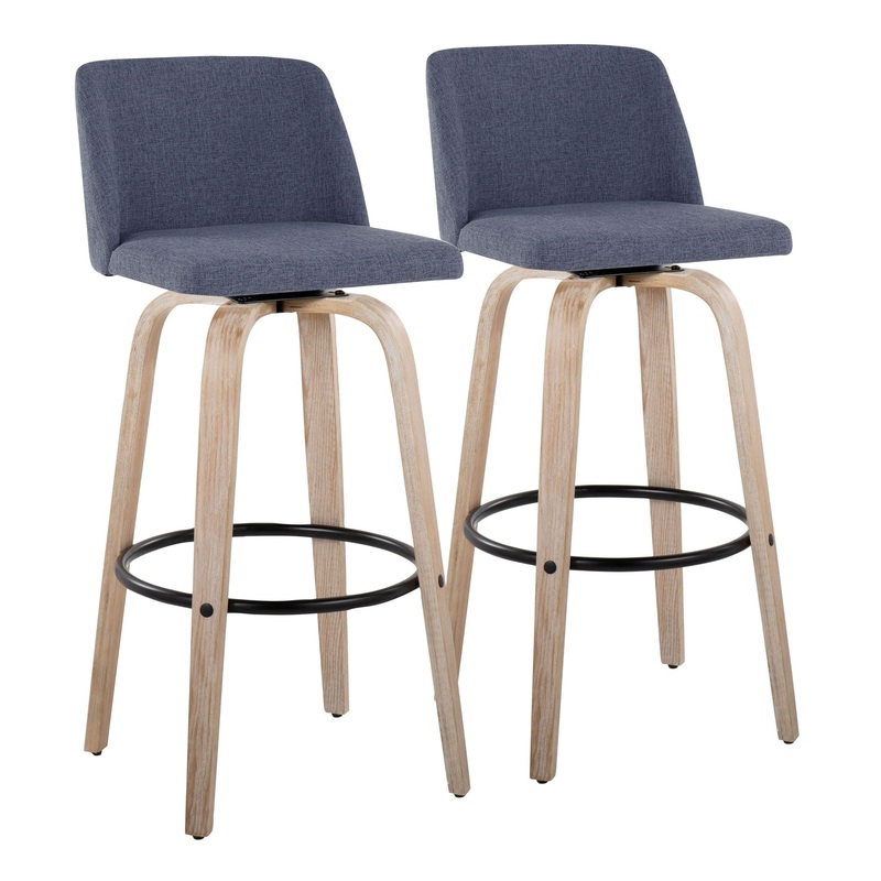 Toriano – Mid-Century Modern Fixed Height BarStool With Round Footrest (Set of 2)