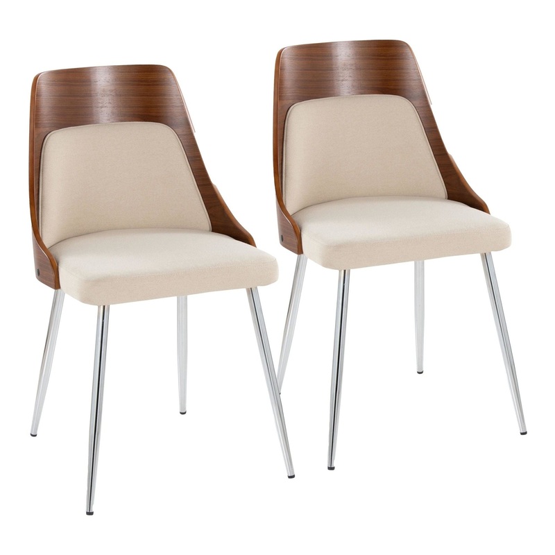 Anabelle – Dining / Accent Chair (Set of 2) – Chrome Metal, Walnut Wood