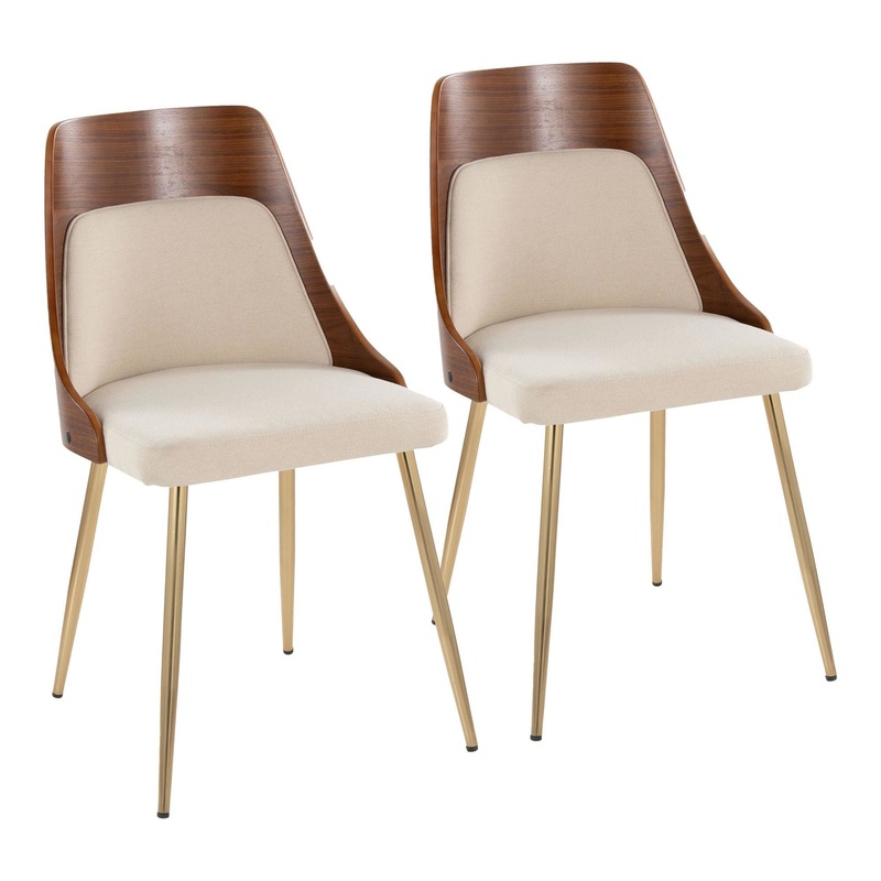 Anabelle – Dining / Accent Chair (Set of 2) – Gold Metal, Walnut Wood