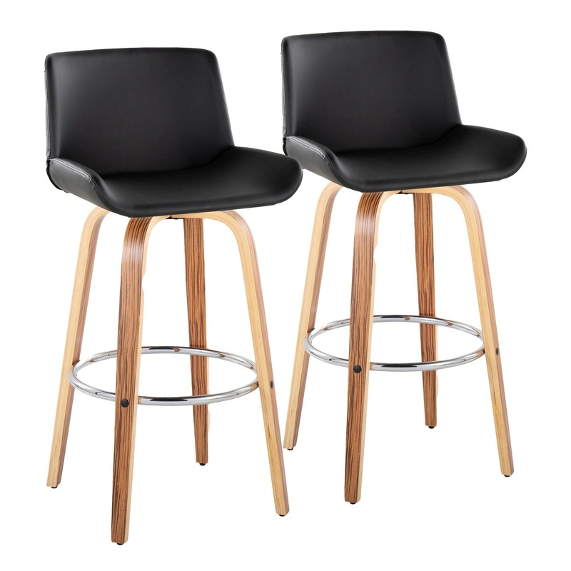 Santi – 30″ Fixed-Height Barstool With Swivel And Round Chrome Metal Footrest (Set of 2) – Zebra Wood