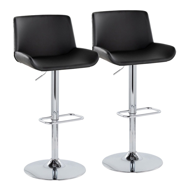 Santi – Upholstered Adjustable Barstool With Swivel And Rounded Rectangle Footrest (Set of 2) – Chrome Metal