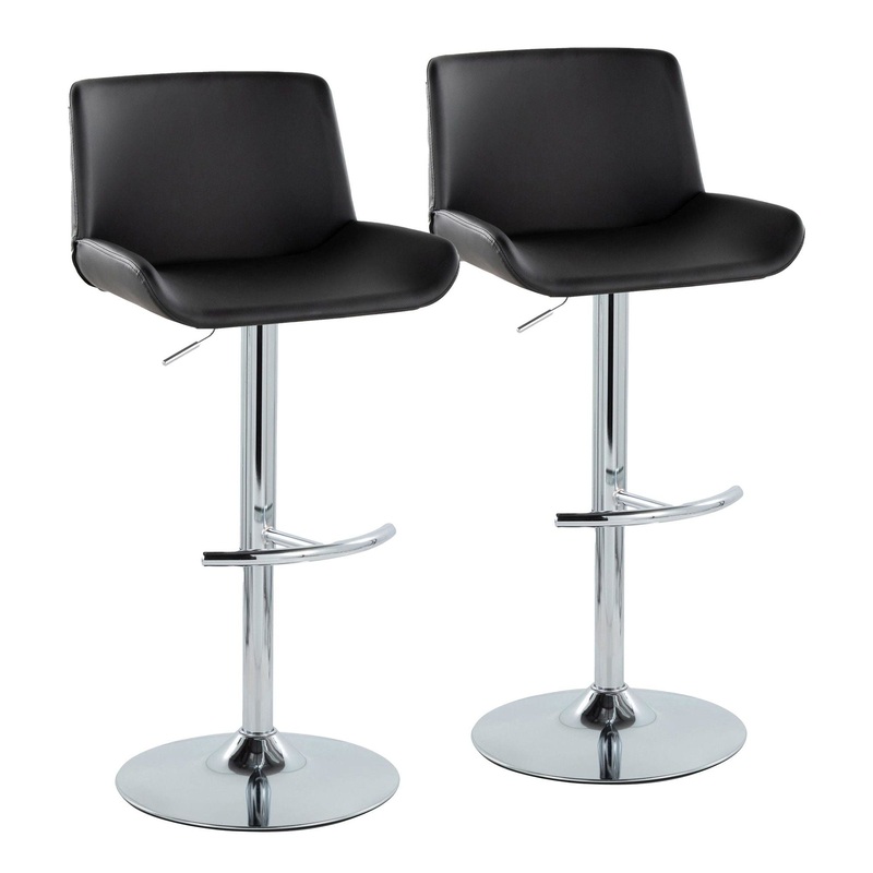 Santi – Upholstered Adjustable Barstool With Swivel And Rounded T Footrest (Set of 2) – Chrome Metal