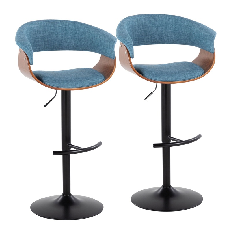 Vintage Mod – Mid Century Modern Adjustable Height Barstool With Swivel & Rounded T Footrest (Set of 2)