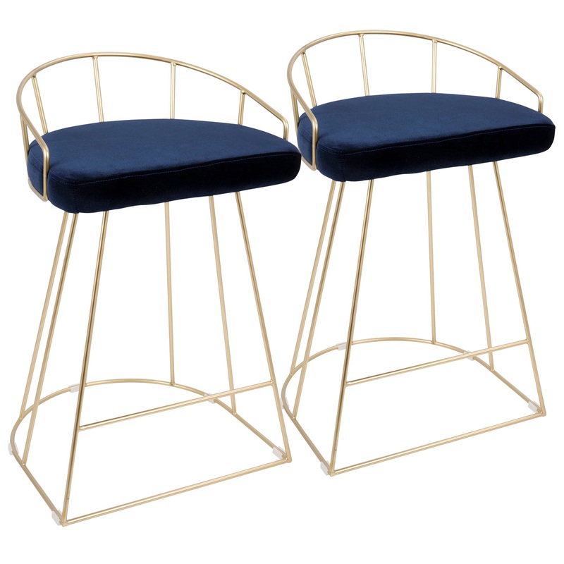 Canary – Contemporary / Glam Counter Stool (Set of 2) – Gold / Blue