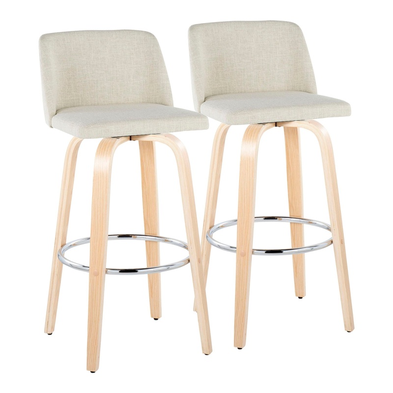 Toriano – Contemporary, Fixed Height Barstool Swivel & Round Footrest (Set of 2)
