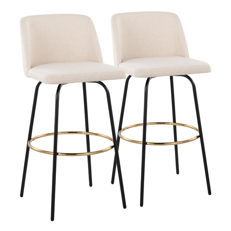 Toriano – Contemporary Fixed Height, Barstool With Swivel & Round Footrest (Set of 2)