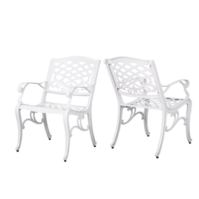 Unravel – Outdoor Arm Chair With Scroll Design And Floral Accents (Set of 2) – White