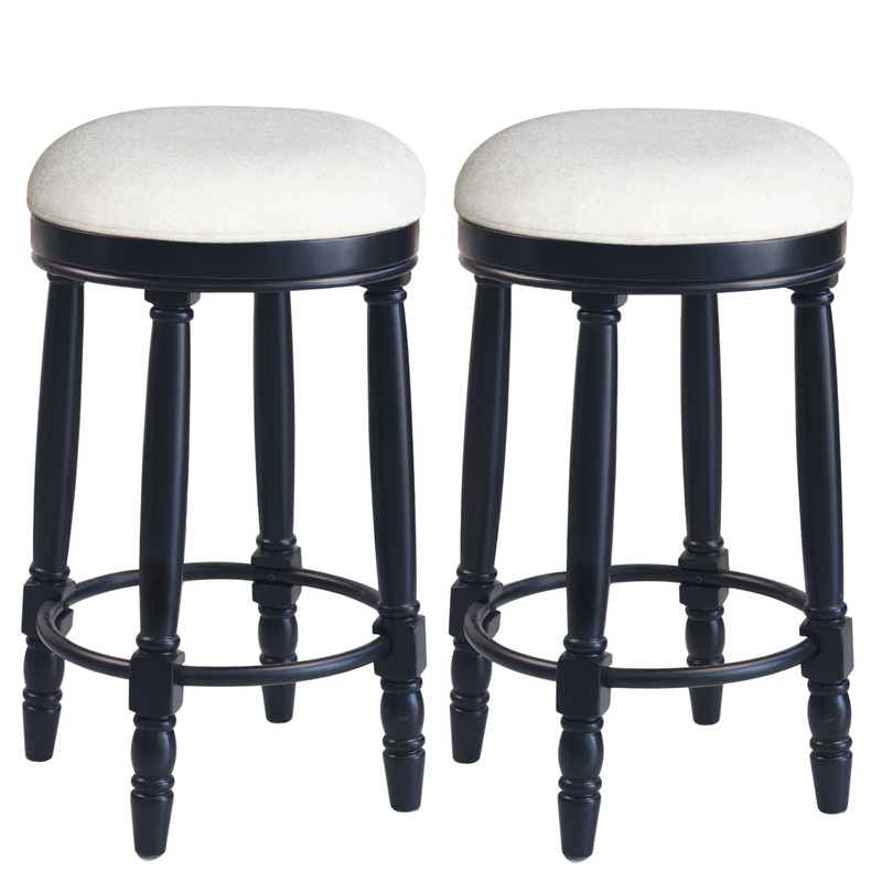 360 Swivel Wooden Barstools With Upholstered Seat, Counter Height (Set of 2)