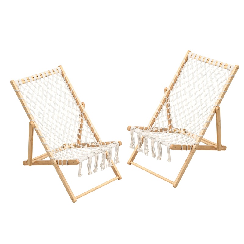 Bamboo Weaving Chair Set With Handwoven Rope For Patio And Living Spaces – Natural