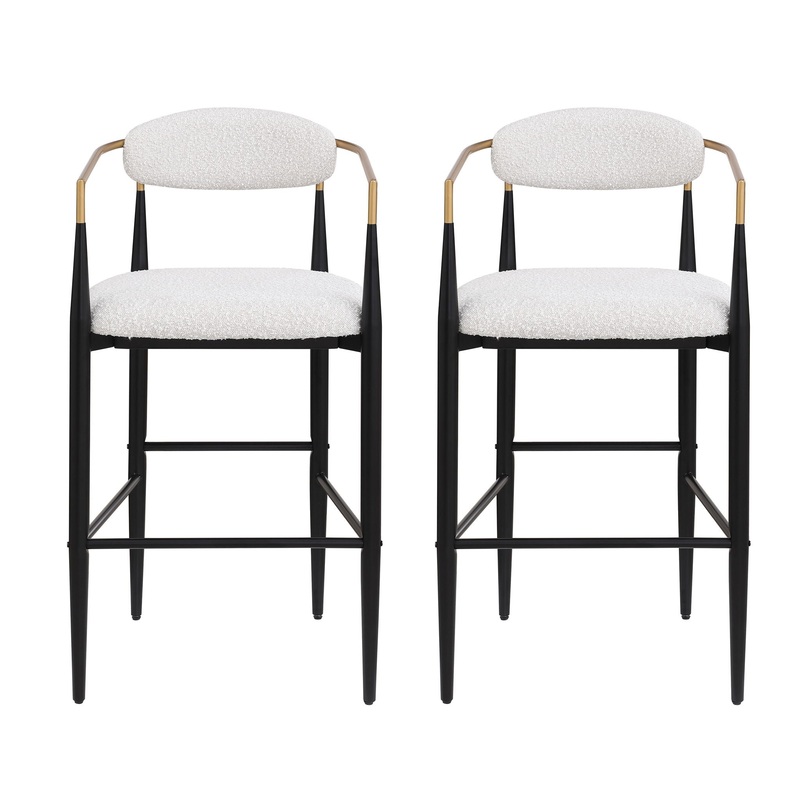 Barstools (Set of 2), Counter Height Upholstered Bar Stools With Backs And Iron Legs For Kitchen Island – Beige