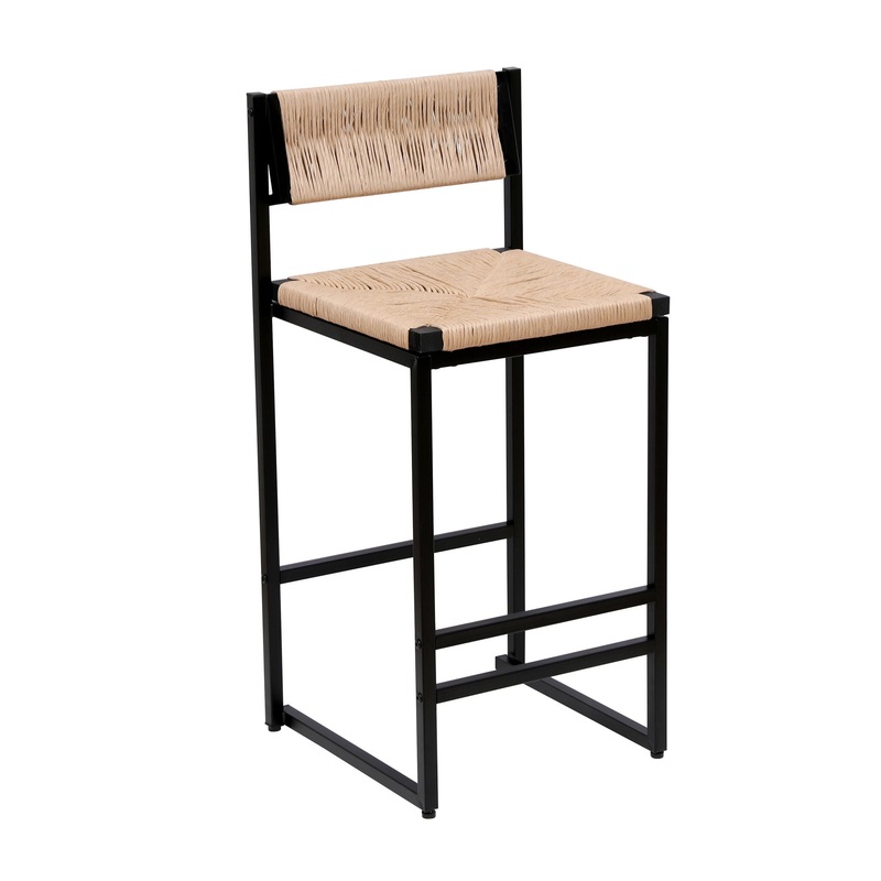 Bar Stools Paper Rope Weave Dining Chairs With Back Hand Weave Stools For Kichen Island, Bar & Counter (Set of 2)