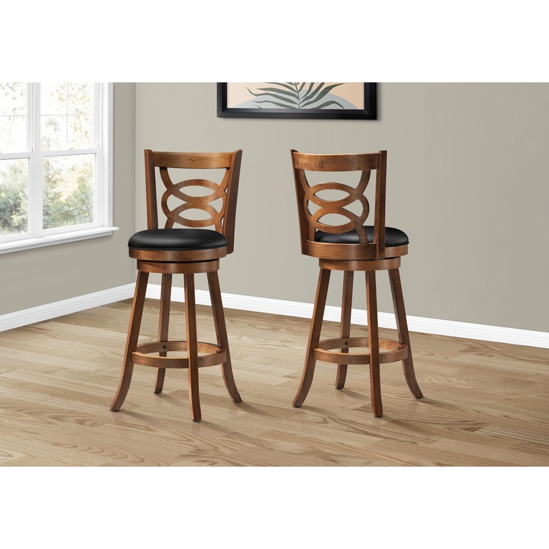 Stylish Design Swivel Bar Stool With Bar Height Leather Look (Set of 2)