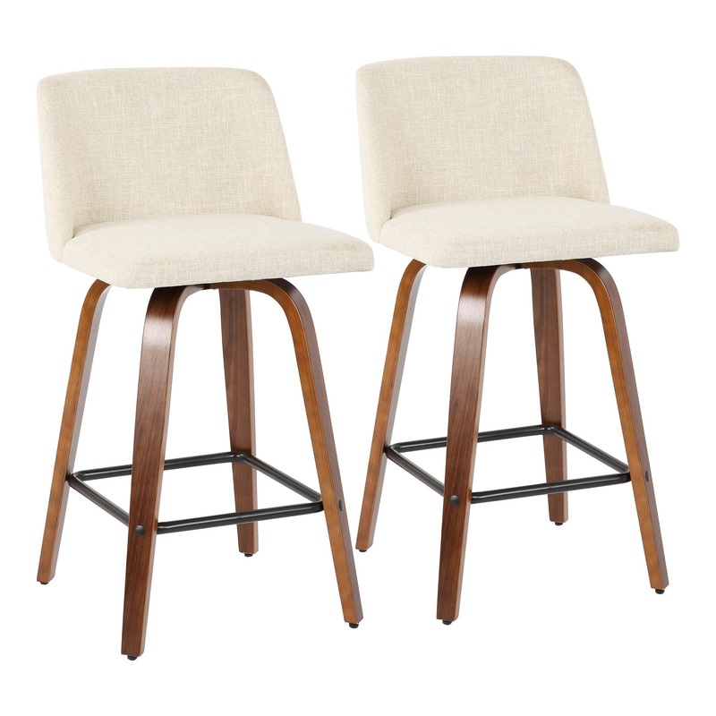 Toriano – Counter Stool – Walnut And Cream Fabric (Set of 2)