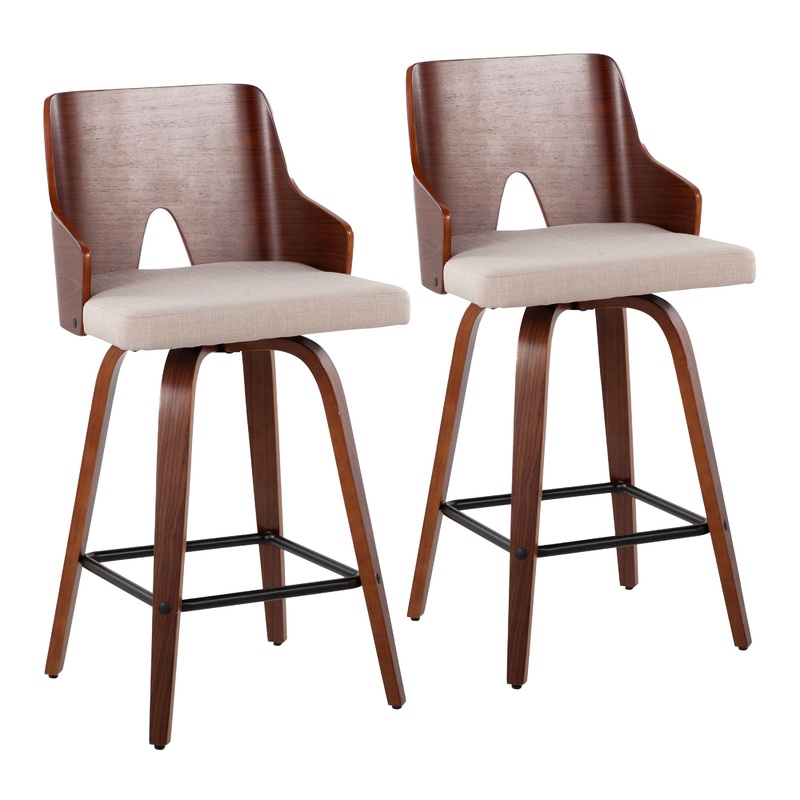 Ariana – 26″ Counter Stool – Walnut And Beige Fabric (Set of 2)