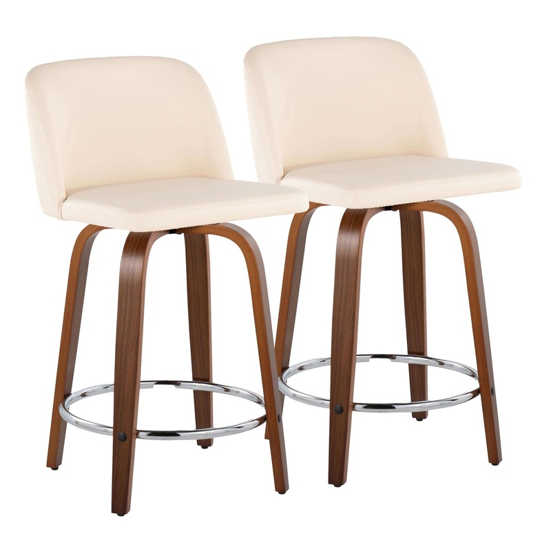Toriano – 24″ Fixed-height Faux Leather Counter Stool (Set of 2) – Walnut And Cream