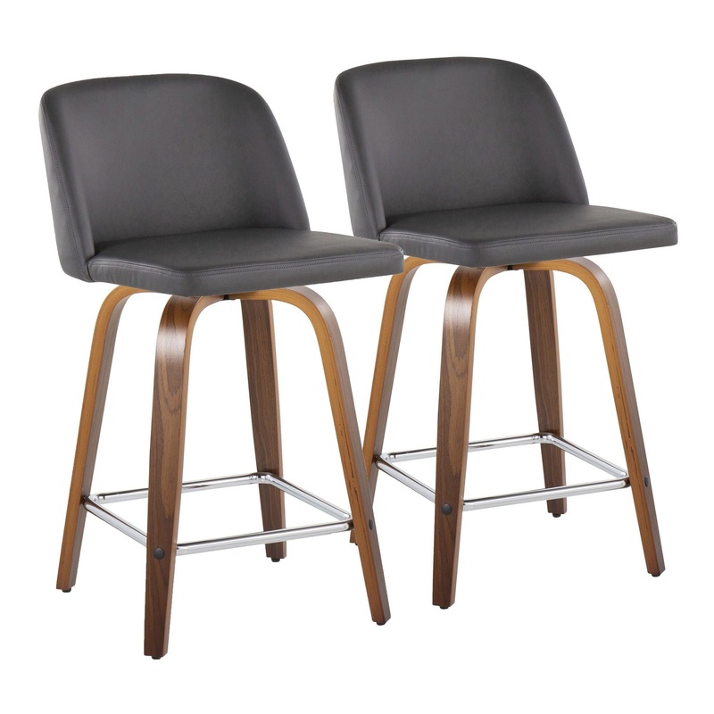 Toriano – 24″ Fixed-height Faux Leather Counter Stool (Set of 2) – Walnut And Gray
