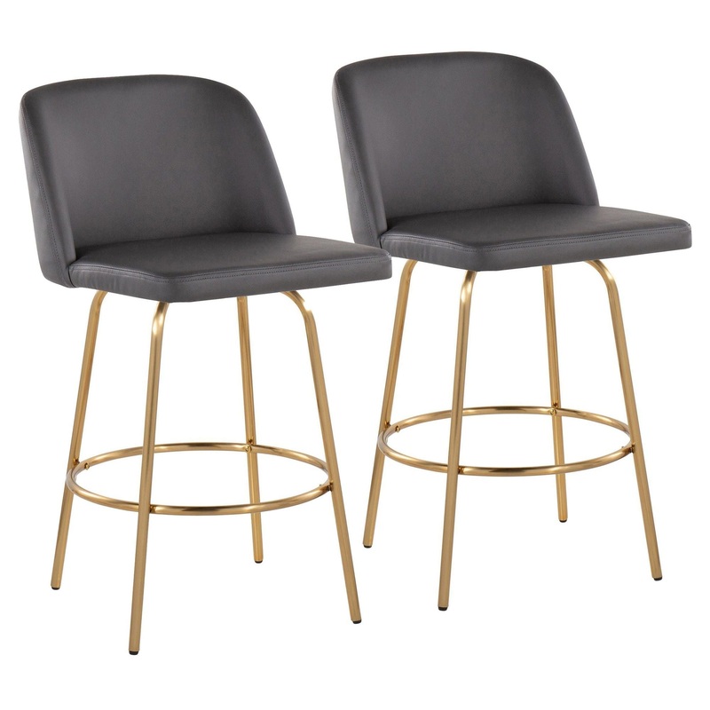Toriano – 26″ Fixed-height Counter Stool (Set of 2) – Dark Gray And Gold