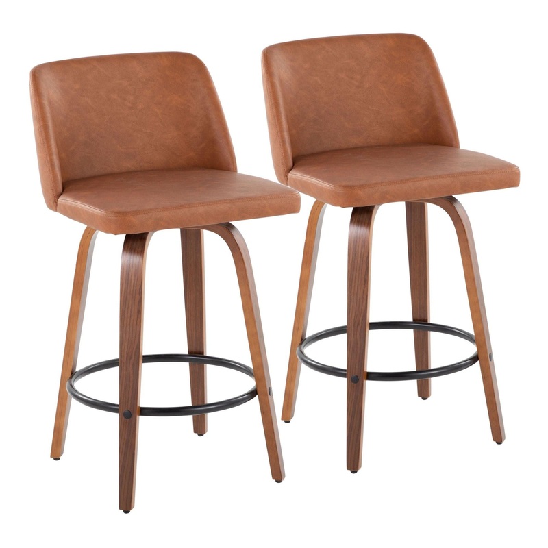 Toriano – 26″ Fixed-height Counter Stool (Set of 2) – Walnut And Camel
