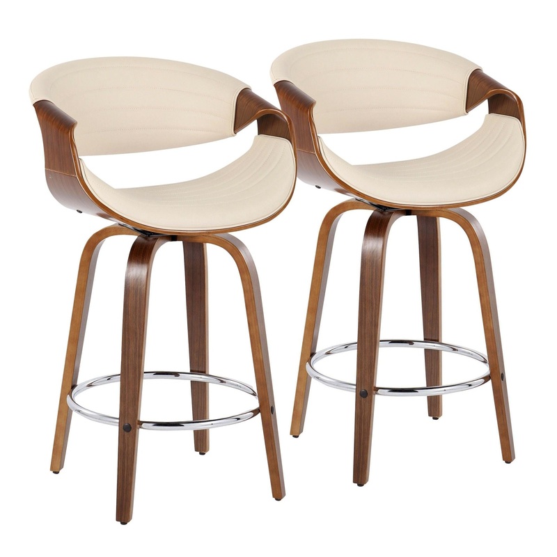 Symphony – 26″ Fixed-Height Counter Stool (Set of 2) – Chrome & Walnut Base