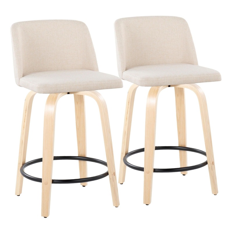 Toriano – 24″ Fixed-Height Counter Stool (Set of 2) – Natural & Black Round Base