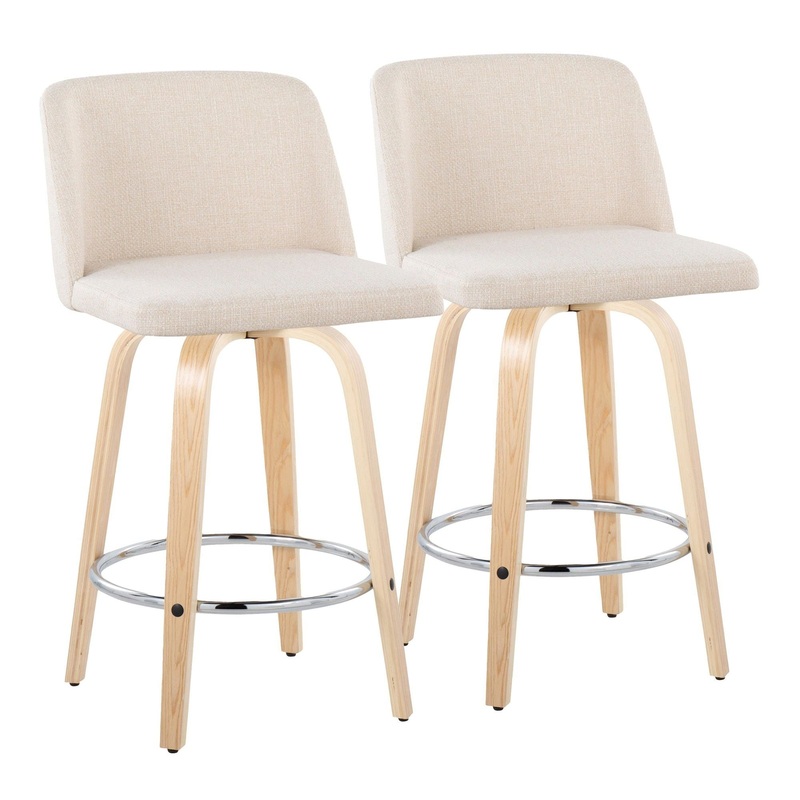Toriano – 26″ Fixed-Height Counter Stool (Set of 2) – Natural & Chrome Round Base