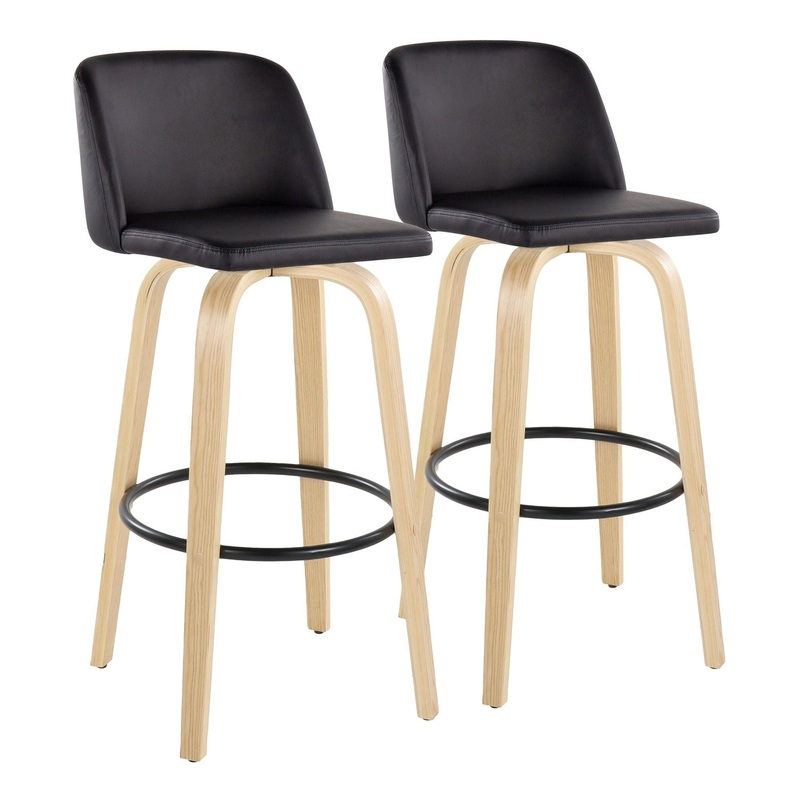 Toriano – 30″ Faux Leather Fixed-height Barstool (Set of 2) – Black And Natural