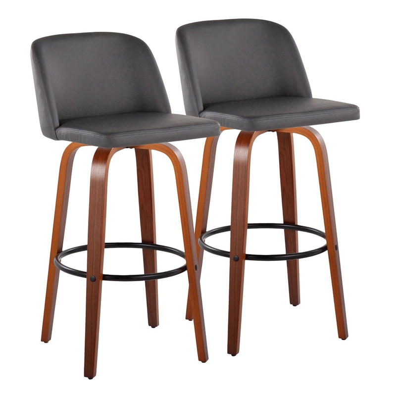 Toriano – 30″ Faux Leather Fixed-height Barstool (Set of 2) – Dark Gray