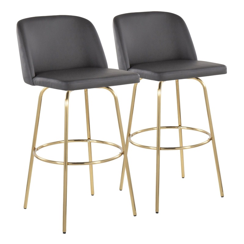 Toriano – 30″ Fixed-height Barstool (Set of 2) – Dark Gray And Gold