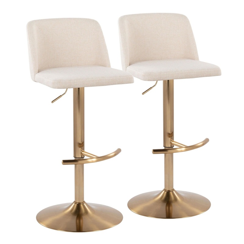 Toriano – Adjustable Barstool (Set of 2) – Gold And Beige