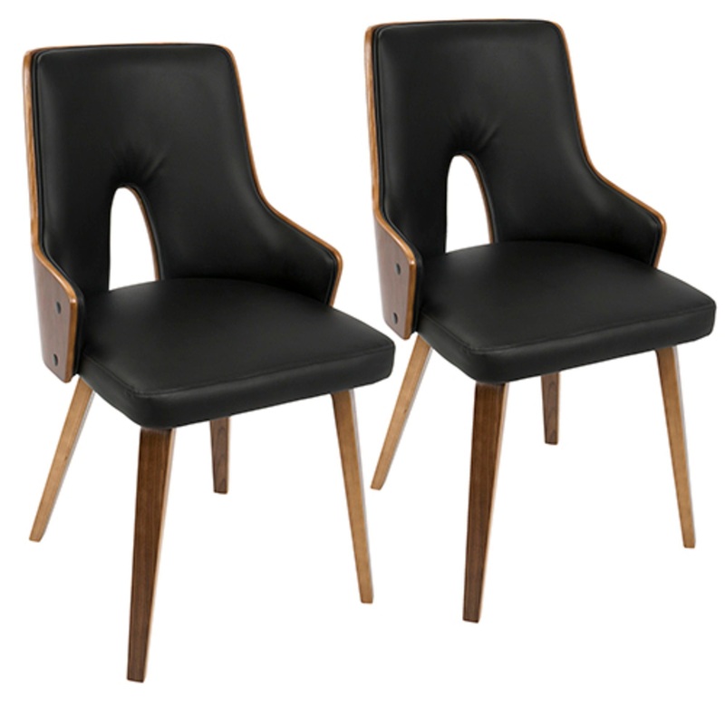 Stella – Dining / Accent Chair – Walnut Wood With Black Faux Leather (Set of 2)