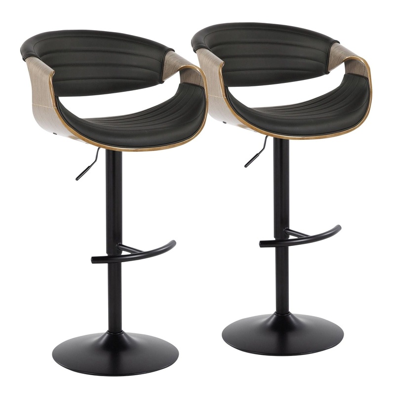 Symphony – Adjustable Barstool (Set of 2) – Black Base And Gray Backrest