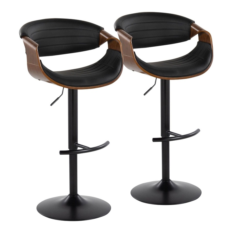 Symphony – Adjustable Barstool (Set of 2) – Black Base And Walnut Backrest