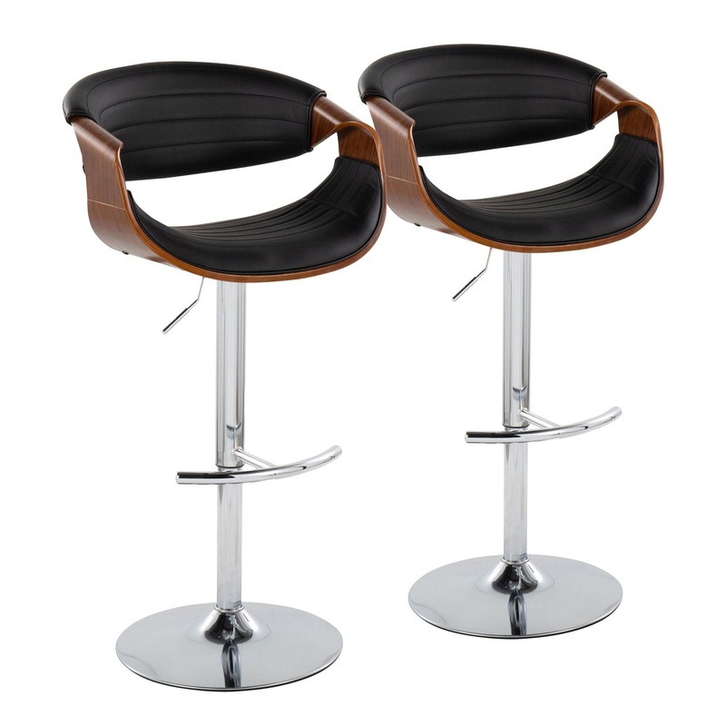 Symphony – Adjustable Barstool (Set of 2) – Chrome Base & Walnut Backrest