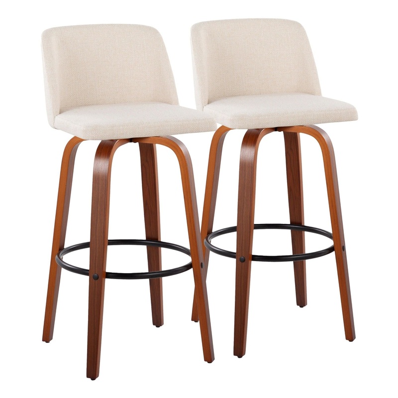 Toriano – 30″ Faux Leather Fixed-Height Barstool (Set of 2) – Walnut & Chrome Base
