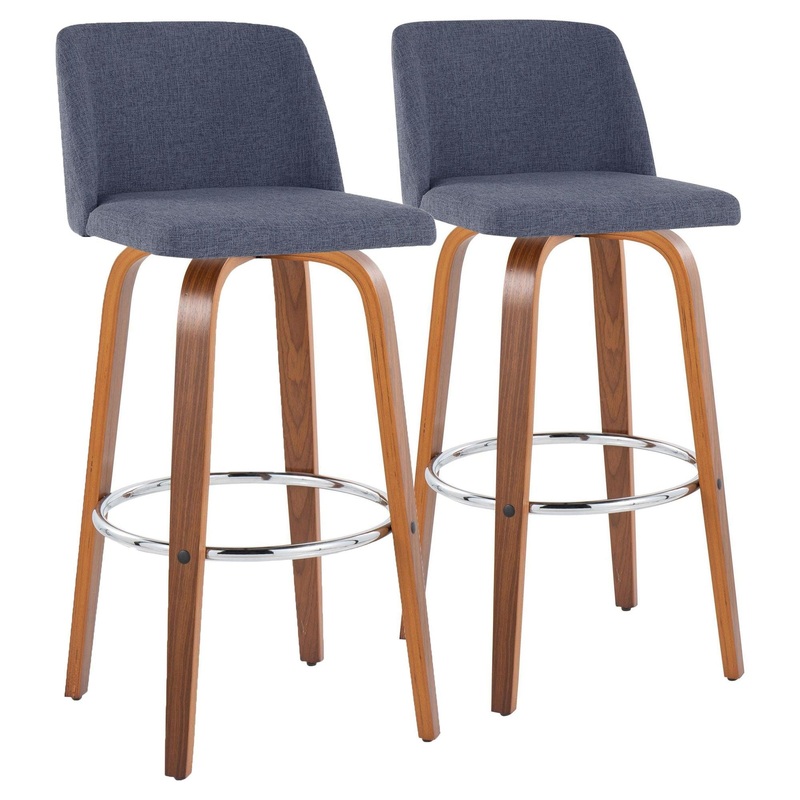Toriano – 30″ Fixed-Height Barstool (Set of 2) – Walnut & Chrome Base
