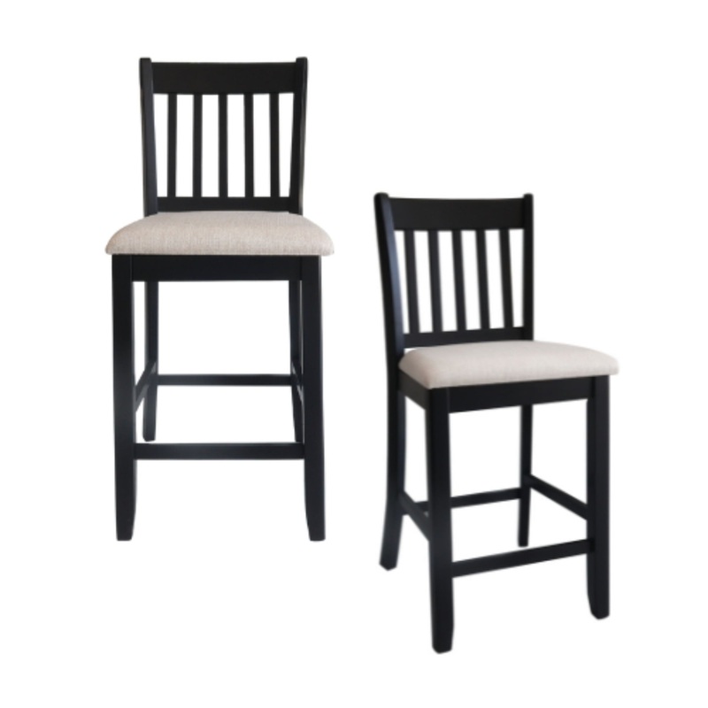 Transitional Rubberwood Dining Room Chairs (Set of 2) With Slatted Back – Black