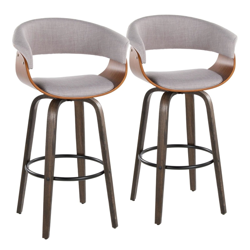 Vintage Mod – 30″ Fixed-Height Barstool With Swivel – Walnut Glazed Wood And Stone Fabric With Walnut Wood Accents And Round Black Metal Footrest (Set of 2)