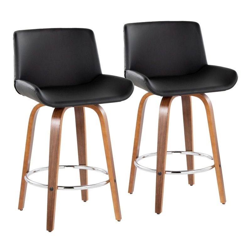 Santi – 24″ Fixed-Height Counter Stool With Swivel – Walnut Wood (Set of 2)