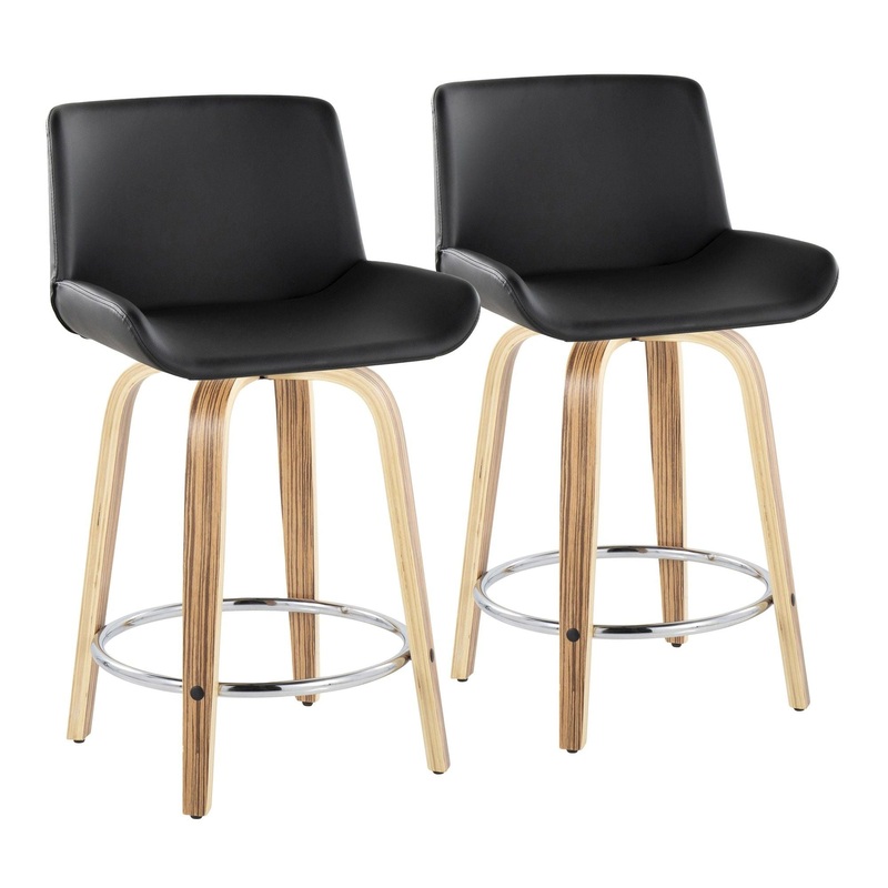 Santi – 24″ Fixed-Height Counter Stool With Swivel – Zebra Wood (Set of 2)