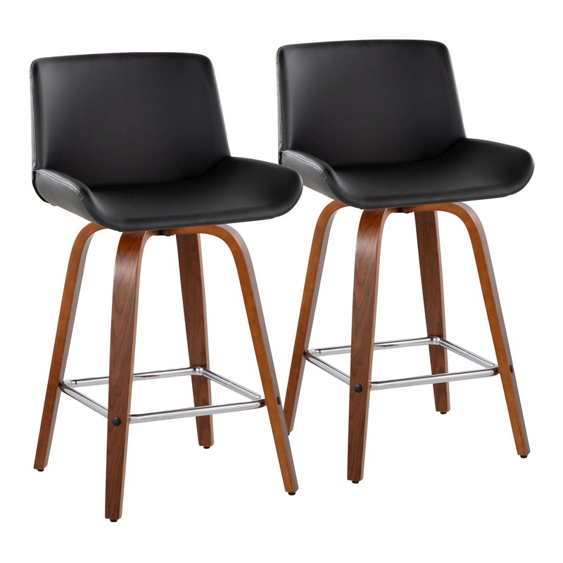 Santi – 25″ Fixed-Height Counter Stool With Swivel – Walnut Wood (Set of 2)