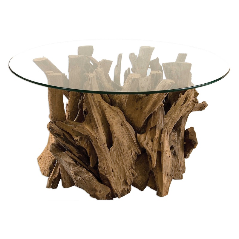 Driftwood – Glass Top Cocktail Table – Light Brown