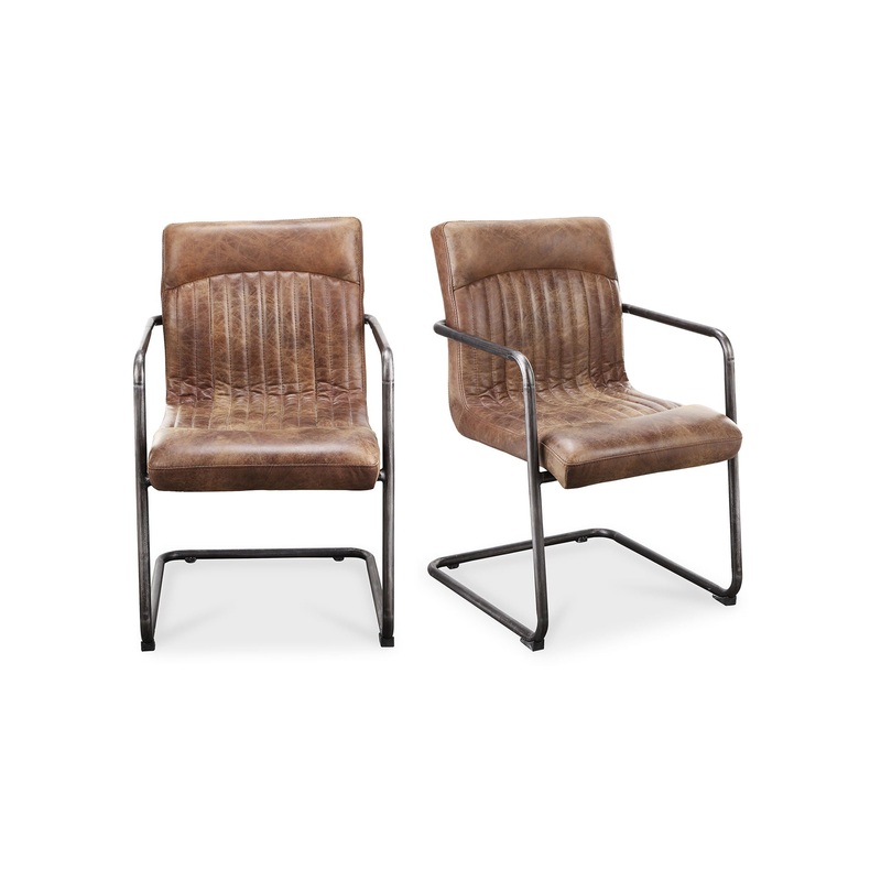 Ansel – Leather Arm Chair (Set of 2) – Grazed Brown