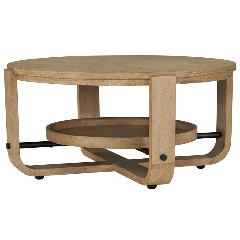 Escape – Cocktail Table Round With Shelf – Glazed Natural Oak