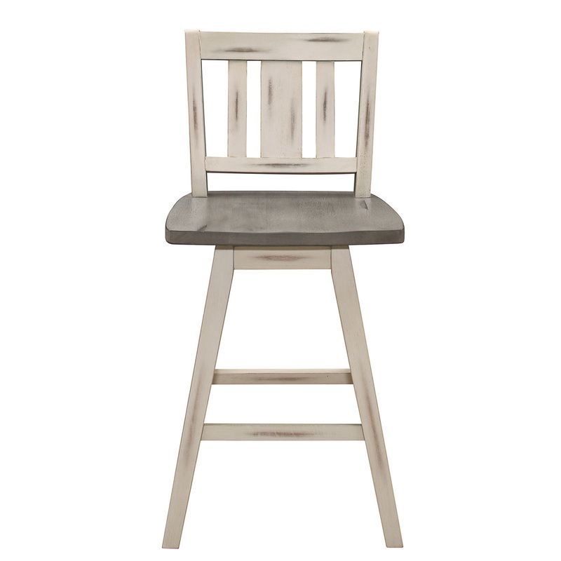 Amsonia – Swivel Counter Height Chair (Set of 2) – White / Distressed Gray