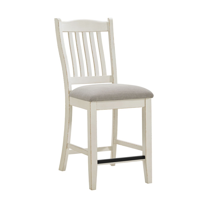 Bellevue – Slat Back Counter Side Chair Fabric (Set of 2) – Antique White / Beige